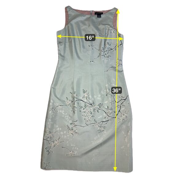 Ann Taylor 100% Silk Mint Green Floral Sleeveless Sheath Dress Womens Size 2 - Picture 10 of 12